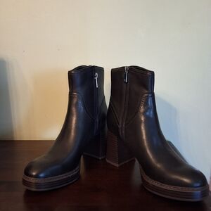 Naturalizer Orlean Black Leather Ankle Booties Size 8.5 Block Heel Comfort+